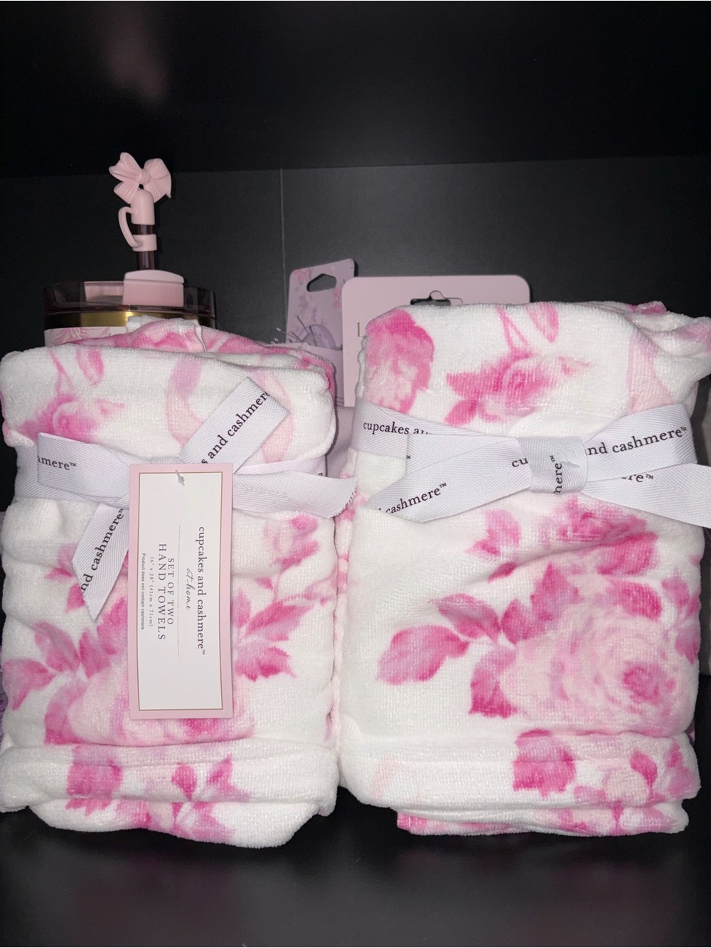 Cupcakes & Cashmere pink floral hand towels set